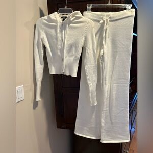 Forever21 Off White/Cream Ribbed Knit Wide Leg Pants Lounge Set - New no tags